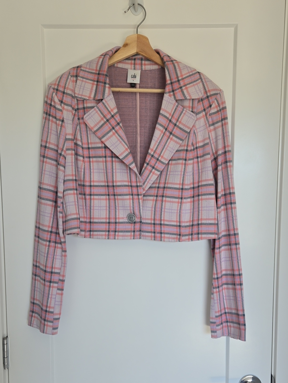 CAbi Pink Plaid Cropped Blazer